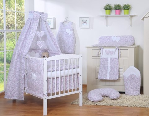 Pościel 5-cz 120x90 z baldachimem - Wiszące Serduszka łączka różowa