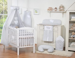 Pościel 5-cz 120x90 z baldachimem - Wiszące Serduszka szare