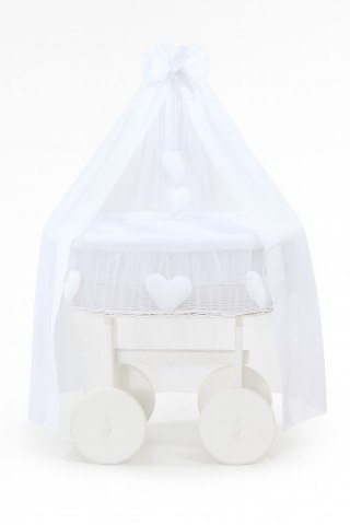 Wiklinowy kosz Mojżesza z baldachimem Deluxe Amelia - biały + biała pościel