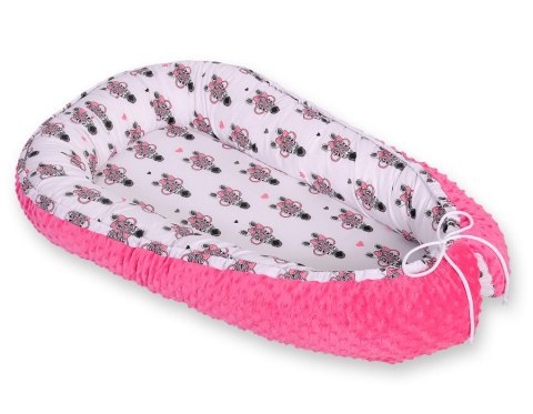 Kokon niemowlęcy dwustronny kojec otulacz Premium BOBONO minky - zebry różowe