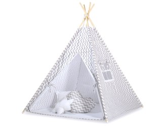 Namiot Tipi dla dzieci + zawieszki pióra - Chevron szary
