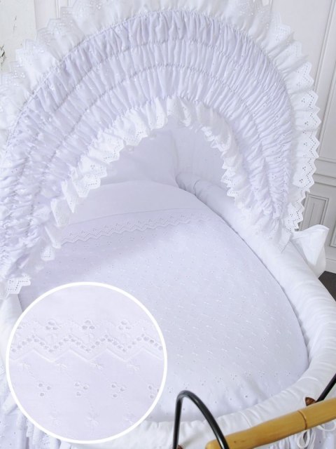 Wiklinowy kosz Mojżesza Retro ze składaną budką Charlotte - naturalny + biała pościel z koronką