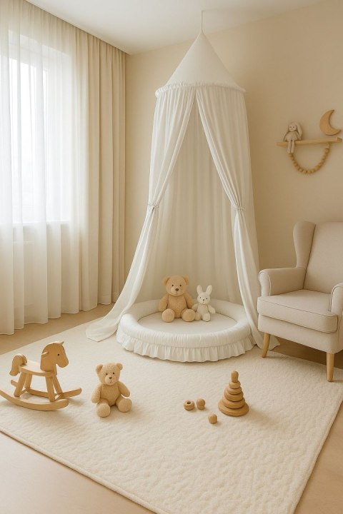 Baldachim wiszący bawełniany do pokoju dziecięcego - biały