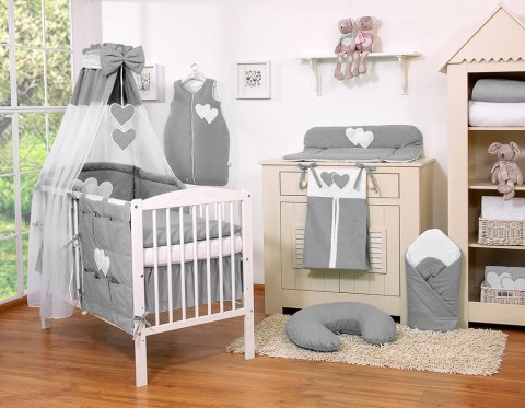 Pościel 5-cz 120x90 z baldachimem - Wiszące Serduszka antracyt