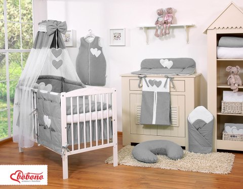 Pościel 5-cz 120x90 z baldachimem - Wiszące Serduszka antracyt