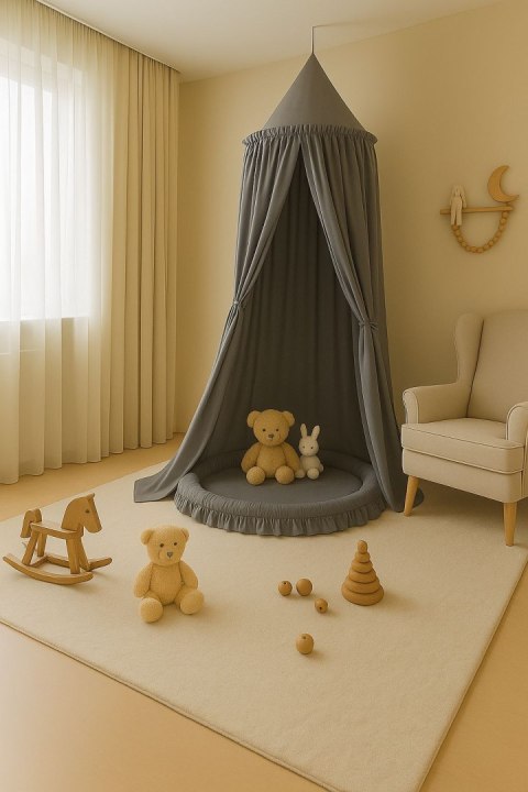 Baldachim wiszący bawełniany do pokoju dziecięcego - antracyt