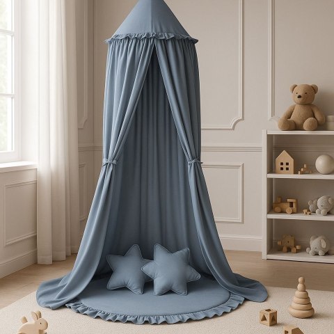 Baldachim wiszący bawełniany do pokoju dziecięcego - brudny niebieski