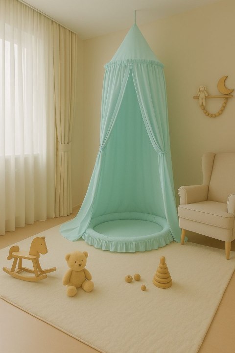 Baldachim wiszący bawełniany do pokoju dziecięcego - jasna mięta