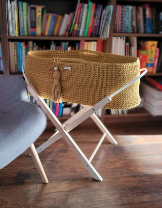 Kosz Mojżesza BOHO bawełniany Handmade z materacykiem - musztardowy