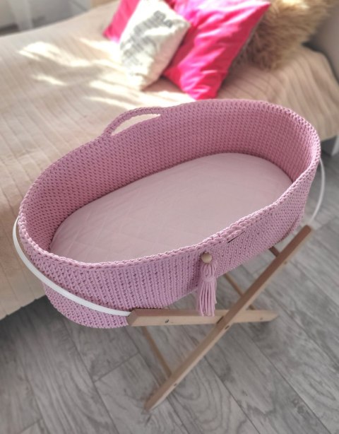 Kosz Mojżesza BOHO bawełniany Handmade z materacykiem - różowy