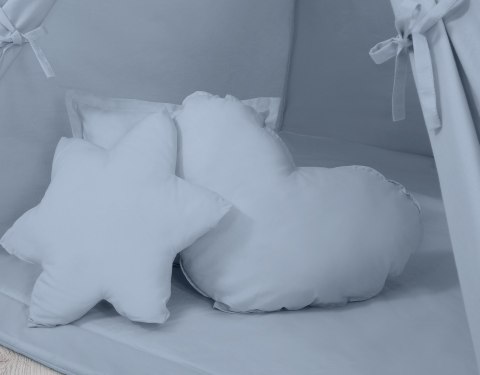 Namiot TIPI dla dzieci + mata + poduszki + zawieszki pióra - brudny niebieski