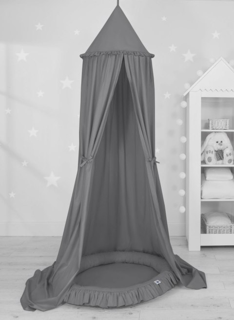 Zestaw: baldachim wiszący do pokoju dziecięcego bawełniany i gniazdko z falbanką - antracyt