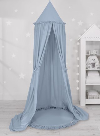 Zestaw: baldachim wiszący do pokoju dziecięcego bawełniany i mata z falbanką - brudny niebieski