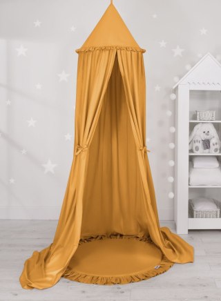 Zestaw: baldachim wiszący do pokoju dziecięcego bawełniany i mata z falbanką - musztardowy