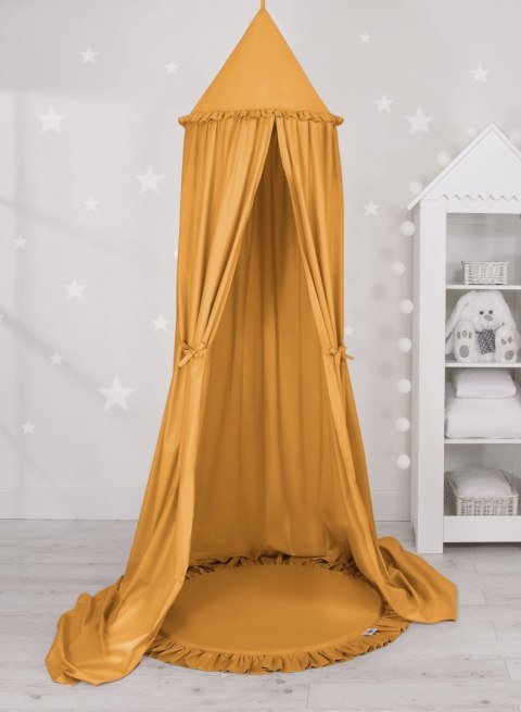 Zestaw: baldachim wiszący do pokoju dziecięcego bawełniany i mata z falbanką - musztardowy