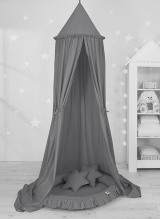 Zestaw: baldachim wiszący do pokoju dziecięcego, gniazdko z falbanką, poduszki - antracyt