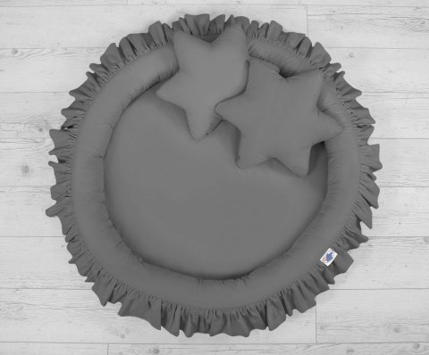 Zestaw: baldachim wiszący do pokoju dziecięcego, gniazdko z falbanką, poduszki - antracyt