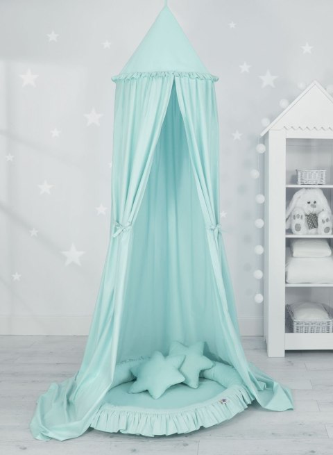 Zestaw: baldachim wiszący do pokoju dziecięcego, gniazdko z falbanką, poduszki - jasna mięta