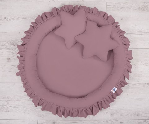 Zestaw: baldachim wiszący do pokoju dziecięcego, gniazdko z falbanką, poduszki - róż retro