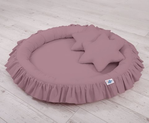 Zestaw: baldachim wiszący do pokoju dziecięcego, gniazdko z falbanką, poduszki - róż retro