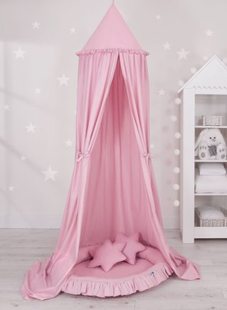 Zestaw: baldachim wiszący do pokoju dziecięcego, gniazdko z falbanką, poduszki - różowy