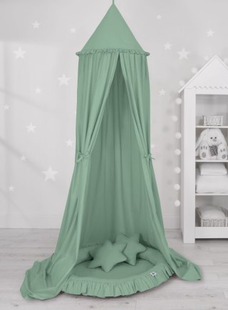 Zestaw: baldachim wiszący do pokoju dziecięcego, gniazdko z falbanką, poduszki - szałwia