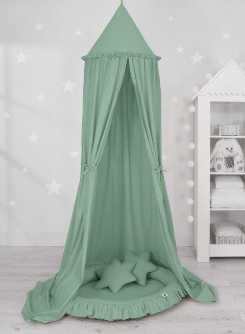 Zestaw: baldachim wiszący do pokoju dziecięcego, gniazdko z falbanką, poduszki - szałwia