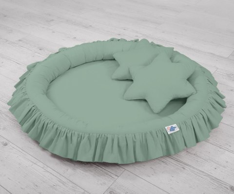 Zestaw: baldachim wiszący do pokoju dziecięcego, gniazdko z falbanką, poduszki - szałwia