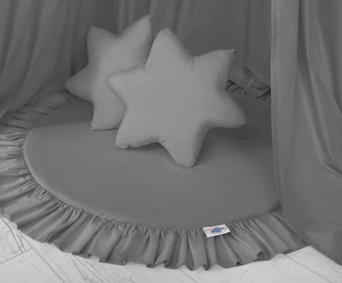 Zestaw: baldachim wiszący do pokoju dziecięcego, mata z falbanką, poduszki - antracyt