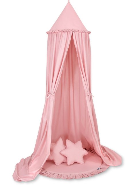 Zestaw: baldachim wiszący do pokoju dziecięcego, mata z falbanką, poduszki - brudny róż