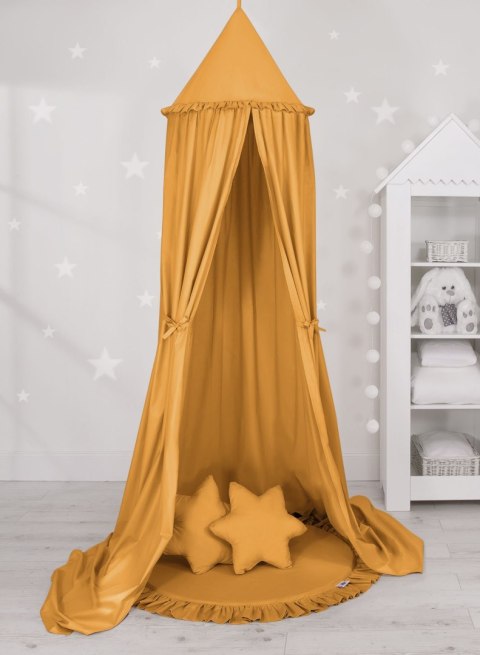 Zestaw: baldachim wiszący do pokoju dziecięcego, mata z falbanką, poduszki - musztardowy