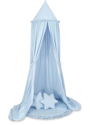 Zestaw: baldachim wiszący do pokoju dziecięcego, mata z falbanką, poduszki - niebieski