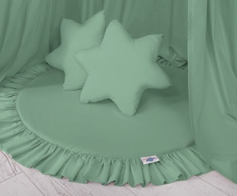 Zestaw: baldachim wiszący do pokoju dziecięcego, mata z falbanką, poduszki - szałwia