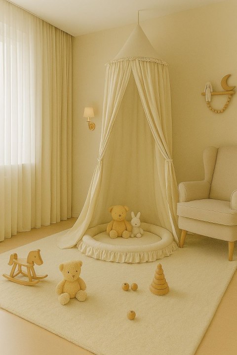 Baldachim wiszący bawełniany do pokoju dziecięcego - kremowy