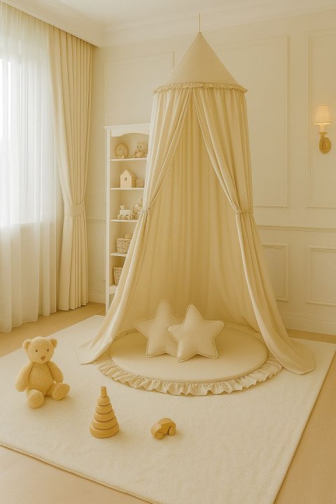 Baldachim wiszący bawełniany do pokoju dziecięcego - kremowy