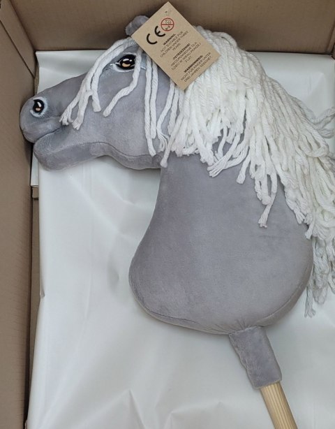 Hobby Horse Duży koń na kiju Premium - siwy z białą grzywą A3