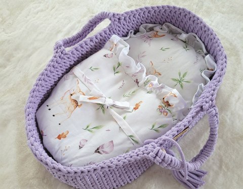 Kosz Mojżesza BOHO bawełniany nosidełko dla lalek - fioletowy