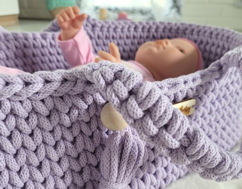 Kosz Mojżesza BOHO bawełniany nosidełko dla lalek - fioletowy