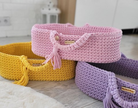 Kosz Mojżesza BOHO bawełniany nosidełko dla lalek - fioletowy