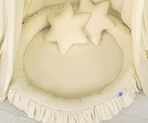 Zestaw: baldachim wiszący do pokoju dziecięcego bawełniany i gniazdko z falbanką - kremowy