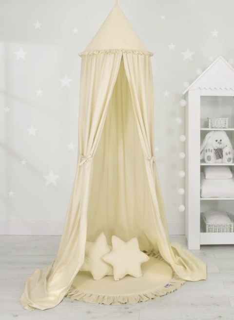 Zestaw: baldachim wiszący do pokoju dziecięcego, mata z falbanką, poduszki - kremowy