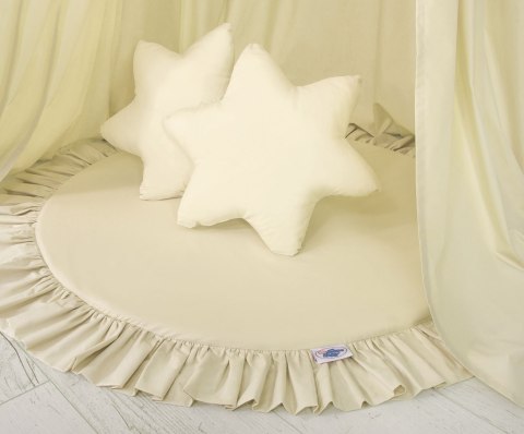 Zestaw: baldachim wiszący do pokoju dziecięcego, mata z falbanką, poduszki - kremowy