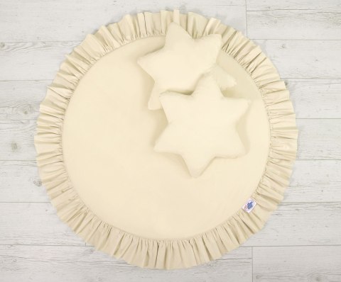 Zestaw: baldachim wiszący do pokoju dziecięcego, mata z falbanką, poduszki - kremowy