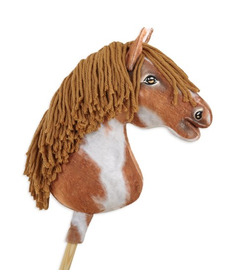 Hobby Horse Duży koń na kiju Premium - srokaty tobiano z brązową grzywą A3