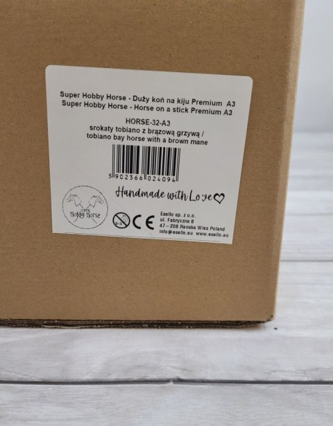 Hobby Horse Duży koń na kiju Premium - srokaty tobiano z brązową grzywą A3