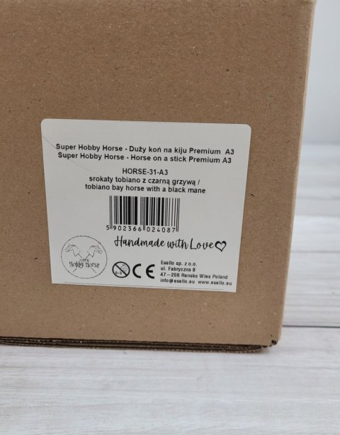 Hobby Horse Duży koń na kiju Premium - srokaty tobiano z czarną grzywą A3