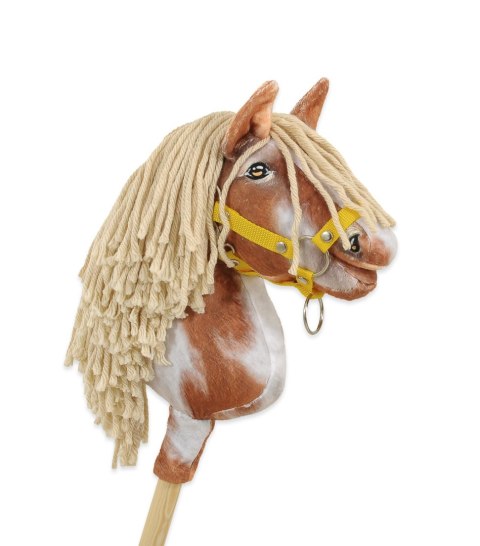 Hobby Horse Średni koń na kiju Premium srokaty tobiano z beżową grzywą A4