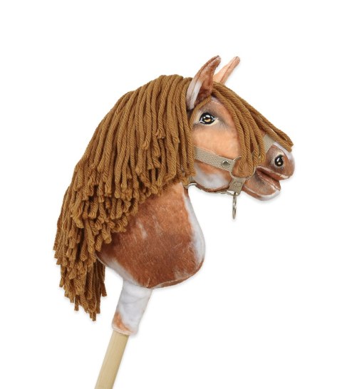 Hobby Horse Średni koń na kiju Premium srokaty tobiano z brązową grzywą A4