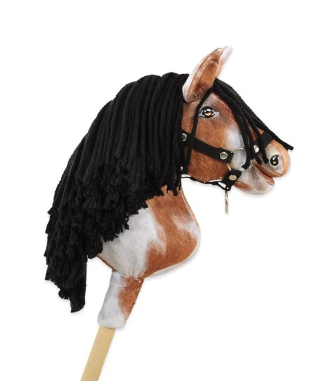 Hobby Horse Średni koń na kiju Premium srokaty tobiano z czarną grzywą A4