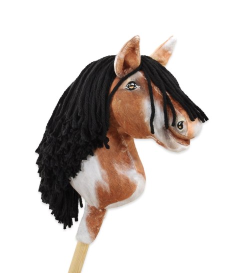 Hobby Horse Średni koń na kiju Premium srokaty tobiano z czarną grzywą A4
